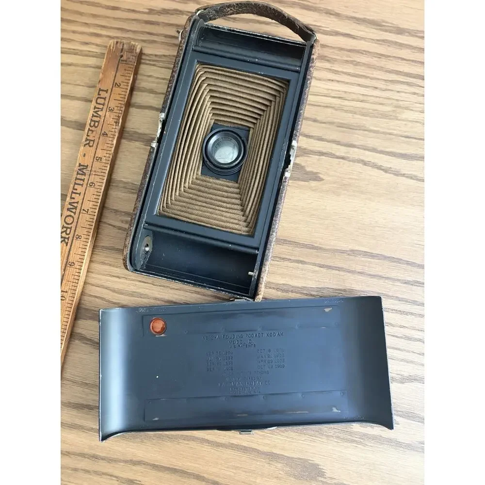 Antique Kodak No. 3A Folding Pocket Camera Model C Red Leather Bellows With Case